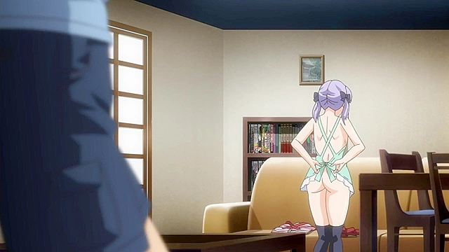 Petite teen virgin with bald pussy slides down on a hard hentai cock