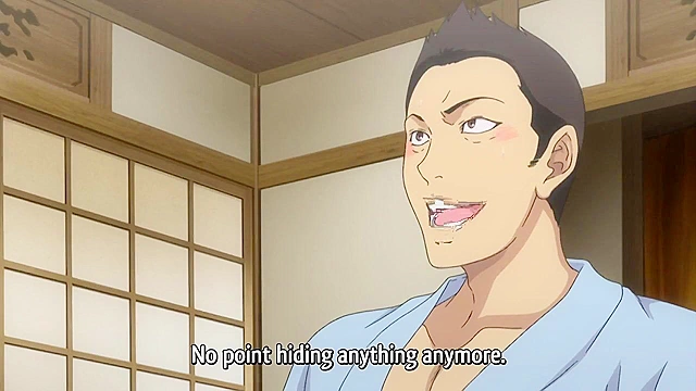 Busty hentai housewife gets gangbanged in public bath in front of husband