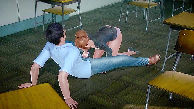 Teacher is horny in class masturbating and then is fucked by student