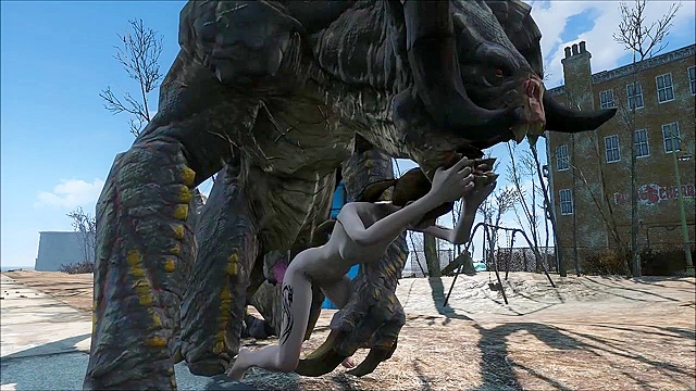 The Deathclaw impales Ellie on his huge monster cock