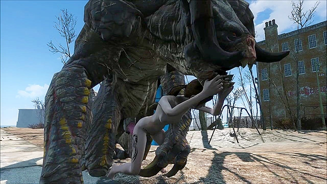 The Deathclaw impales Ellie on his huge monster cock