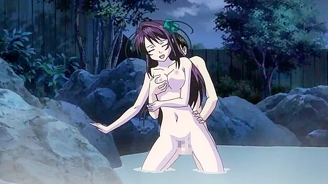 Horny anime teens have sex at the public hot springs