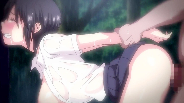 Sopping Wet High School Girl Rainy Fuck 1 - Busty anime teen gets fucked by bastard at bus stop