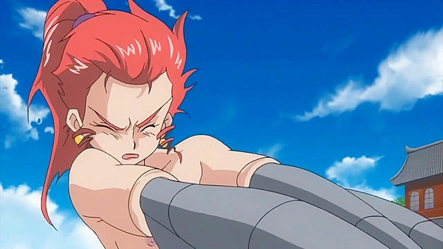 Robot girl grows a giant vibrator dick and double bangs cute hentai girl