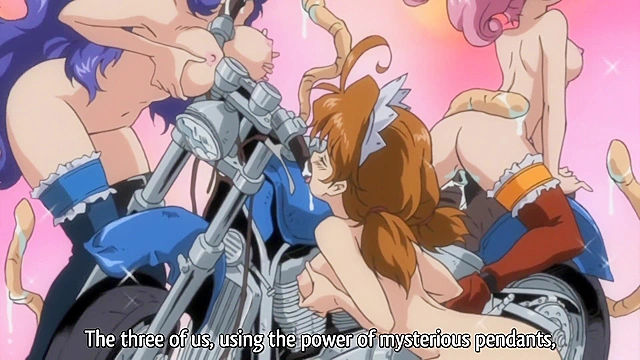 Robot girl grows a giant vibrator dick and double bangs cute hentai girl