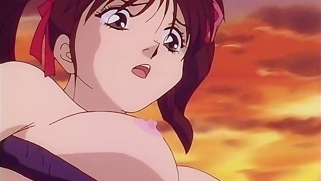 Horny anime lesbian schoolgirls licking pussy on a public beach