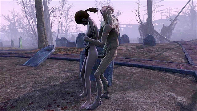 Fallout 4 Ghoul fucks petite teen rough in cemetery