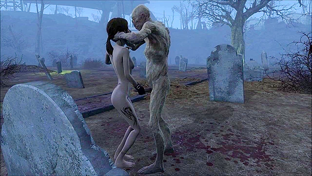 Fallout 4 Ghoul fucks petite teen rough in cemetery