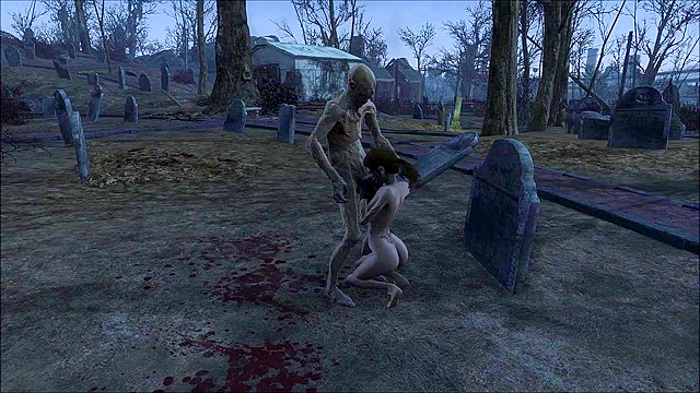 Fallout 4 Ghoul fucks petite teen rough in cemetery