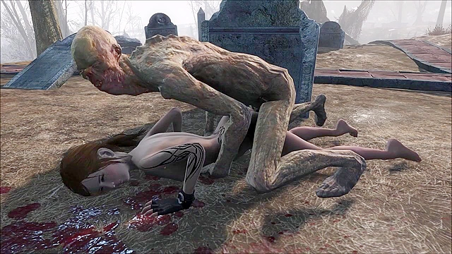 Fallout 4 Ghoul fucks petite teen rough in cemetery