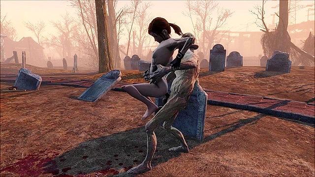 Fallout 4 Ghoul fucks petite teen rough in cemetery