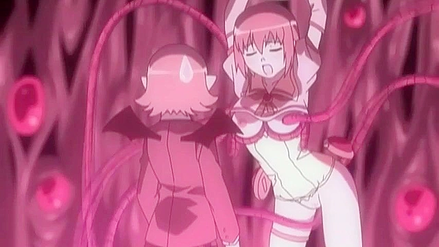 Busty anime schoolgirl gets her panties soaked when tentacle worm DPs her