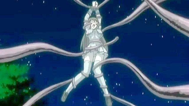 Busty anime schoolgirl gets her panties soaked when tentacle worm DPs her