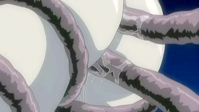 Busty anime schoolgirl gets her panties soaked when tentacle worm DPs her