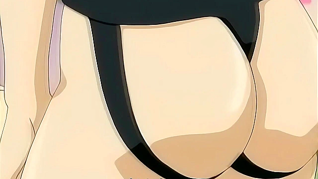 Lesbian schoolgirl gets ass fucked by busty anime teen with strapon