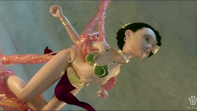 Jabba the Hutt fucks his slave Princess Leia with his tentacles