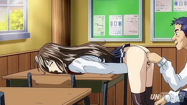 Hentai Teacher Jams Her Pussy on Her 18yo Student in Class [Subtitled]