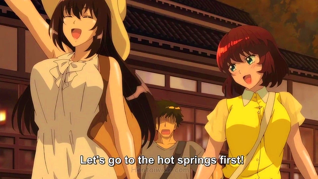 Steamy Moans Fill the Outdoor Onsen – Unlikely Hentai Threesome Ignites