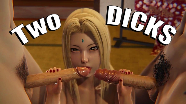Tsunade Pleasures Two Men in Steamy 3D Hentai Fantasy Scene