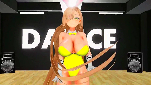 Blue Archive Ichinose Asuna Undress Dancing Hentai Blonde Bunny Girl 18+ Big Boobs MMD 3D Yellow Clothes