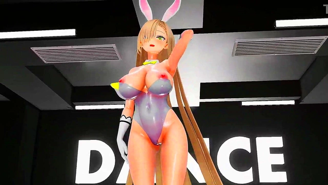 Blue Archive Ichinose Asuna Undress Dancing Hentai Blonde Bunny Girl 18+ Big Boobs MMD 3D Yellow Clothes