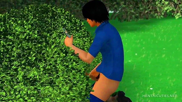 Brunette 3D hentai sucking hard cock and fucking outdoors