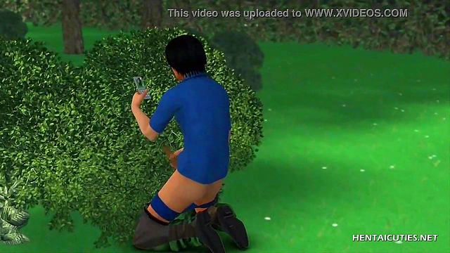 Brunette 3D hentai sucking hard cock and fucking outdoors