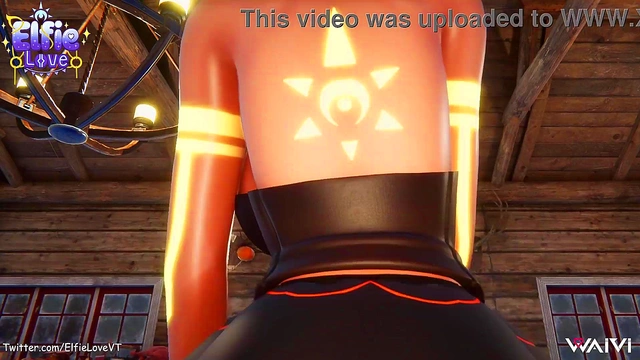 Hentai Vtuber Elfie Love plays with anal dildo under skirt and flex her ass (3D / VRCHAT / MMD)