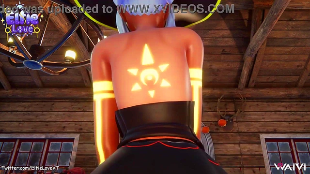 Hentai Vtuber Elfie Love plays with anal dildo under skirt and flex her ass (3D / VRCHAT / MMD)