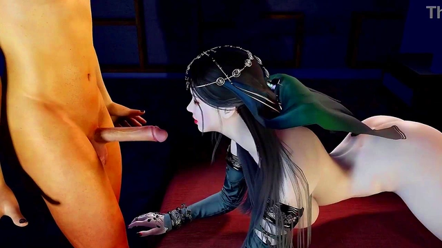 3D cute Asian whore sucking the big dick