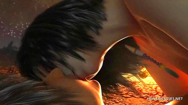 Beautiful 3d hentai Teen 18+ giving a blowjob and getting a messy facial