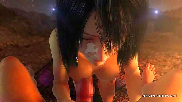 Beautiful 3d hentai Teen 18+ giving a blowjob and getting a messy facial