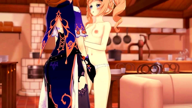 Lisa gets her pussy eaten before scizzoring with Barbara. Genshin Impact Lesbian Hentai.