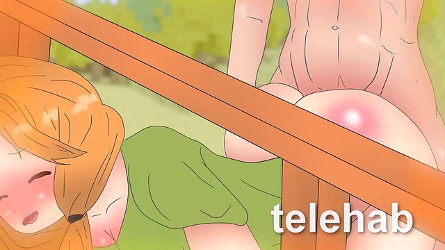 Alex is stuck in the fence ! Minecraft hentai with Steve