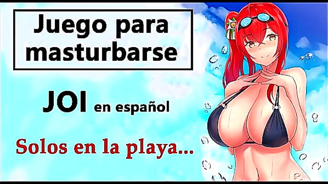 JOI audio in Spanish, alone with your busty friend on the beach.