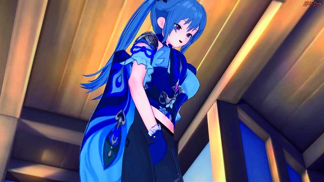 Keqing rubs and fingers her pussy in the bath house - Genshin Impact Hentai.