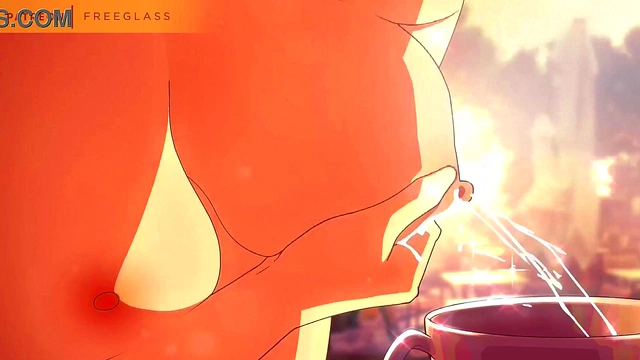 Squirting Milk, Lactating into a coffee cup Hentai Animation