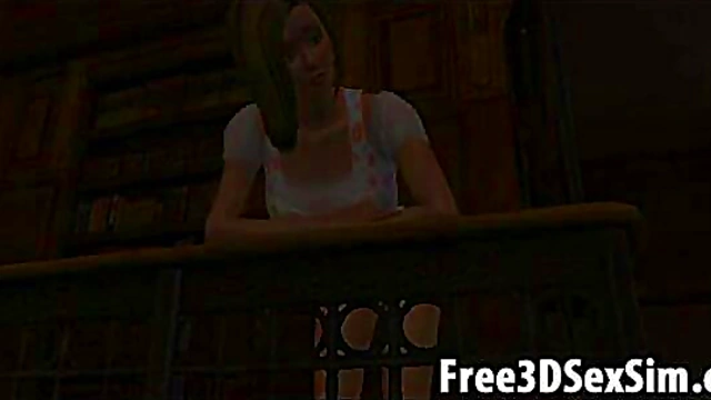 Sexy 3D cartoon babe getting fucked in the library