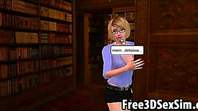 Sexy 3D cartoon babe getting fucked in the library