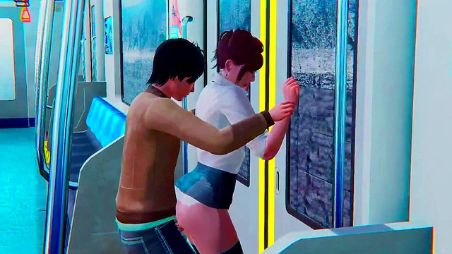 The guy fucks the office lady in the subway l 3D porno game