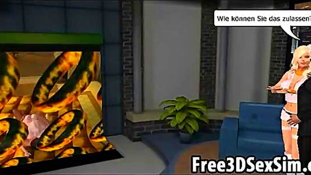 Sexy 3D cartoon blonde masturbates and gets fucked