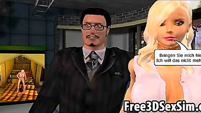 Sexy 3D cartoon blonde masturbates and gets fucked