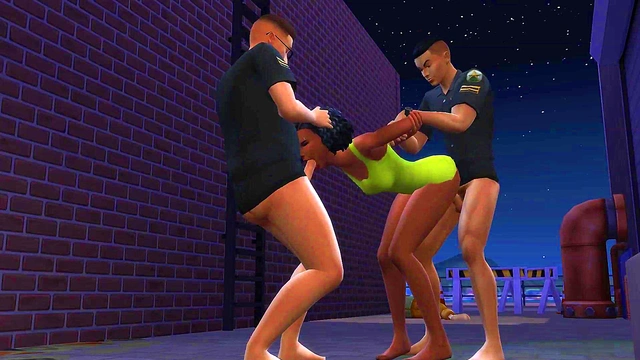 Ebony Barmaid Entertaining Two Cops At The Back Alley (Promo) | The Sims/ 3D Hentai