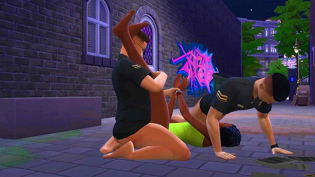 Ebony Barmaid Entertaining Two Cops At The Back Alley (Promo) | The Sims/ 3D Hentai