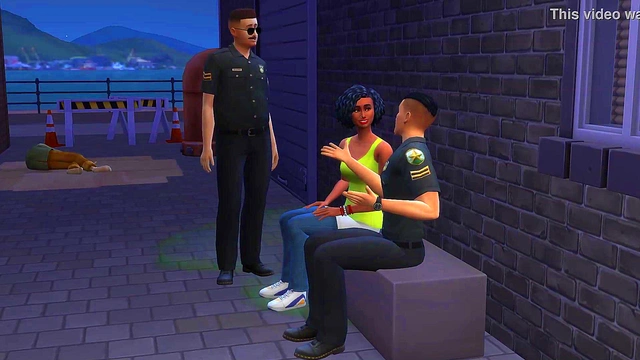 Ebony Barmaid Entertaining Two Cops At The Back Alley (Promo) | The Sims/ 3D Hentai