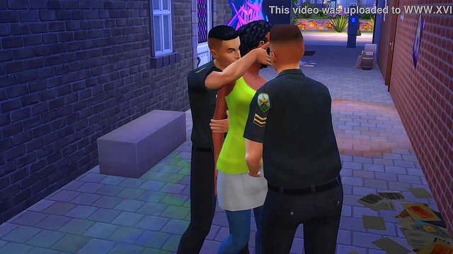 Ebony Barmaid Entertaining Two Cops At The Back Alley (Promo) | The Sims/ 3D Hentai