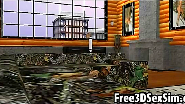 Foxy 3D cartoon brunette hottie sucks and fucks