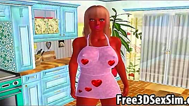 Sexy 3D cartoon housewife getting fucked hard