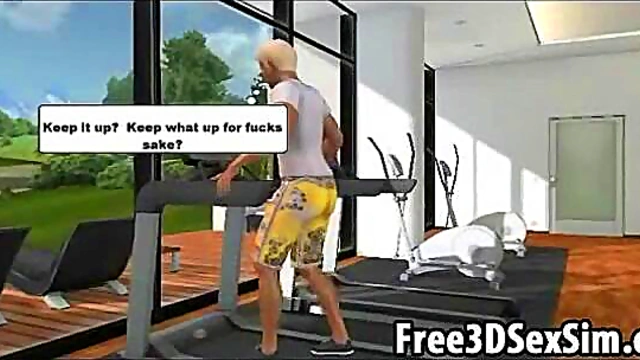 Sexy 3D cartoon honey motivates her man to work out