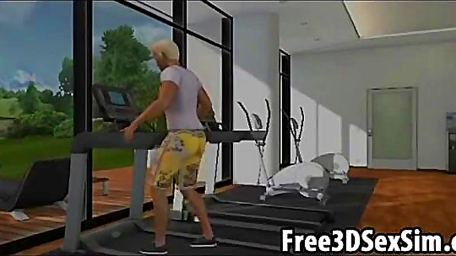 Sexy 3D cartoon honey motivates her man to work out